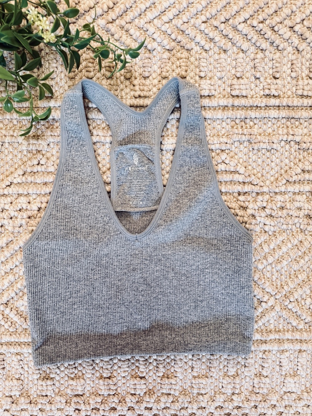 FP Movement by Free People Grey Ribbed V-Neck Racerback Bralette
